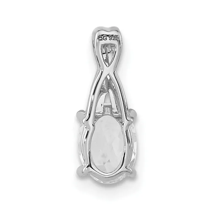 Sterling Silver Polished Oval White Topaz CZ Chain Slide Pendant Goldia Necklaces