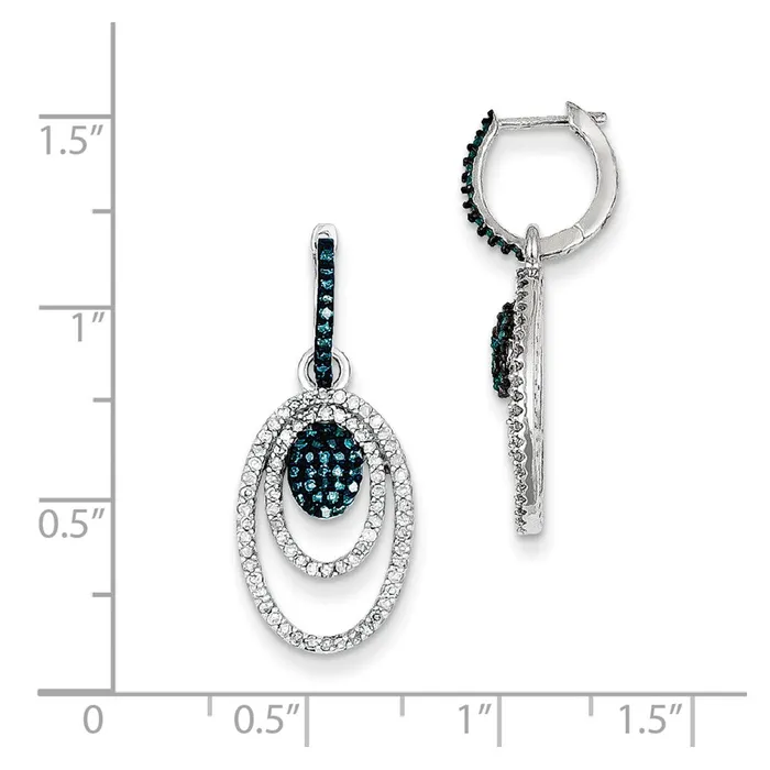Sterling Silver Rhodium Plated Blue u0026 White Diamond Oval Earrings Goldia Earrings