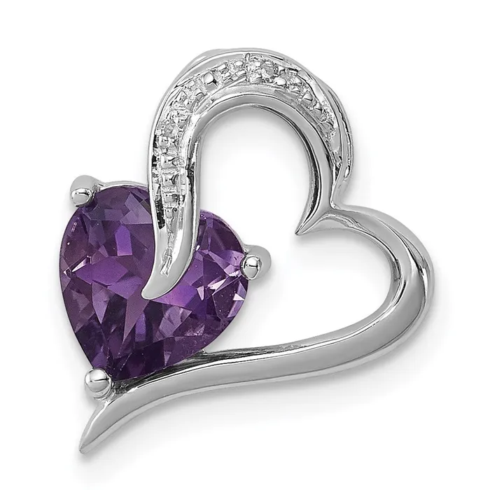 Sterling Silver Rhodium Plated Diamond Amethyst Heart Pendant Goldia Necklaces Sterling Silver Rhodium Plated Diamond Amethyst Heart Pendant Goldia Necklaces