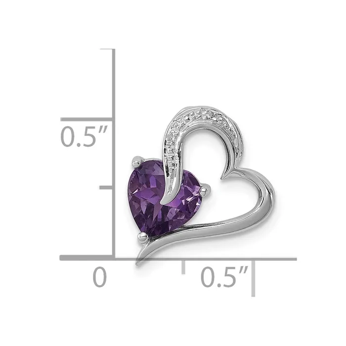 Sterling Silver Rhodium Plated Diamond Amethyst Heart Pendant Goldia Necklaces