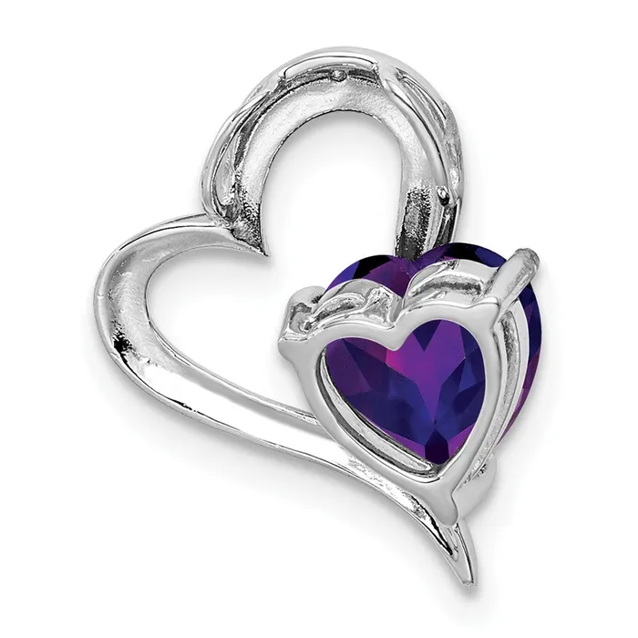Sterling Silver Rhodium Plated Diamond Amethyst Heart Pendant Goldia Necklaces