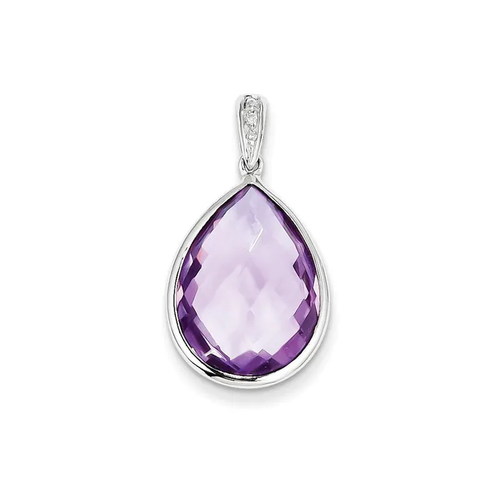 Sterling Silver Rhodium Plated Diamond Amethyst Pendant Goldia Necklaces