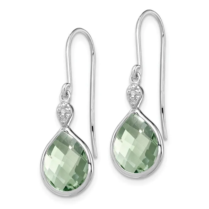 Sterling Silver Rhodium Plated Diamond Green Quartz Earrings Goldia Earrings