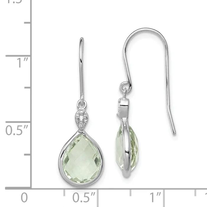Sterling Silver Rhodium Plated Diamond Green Quartz Earrings Goldia Earrings