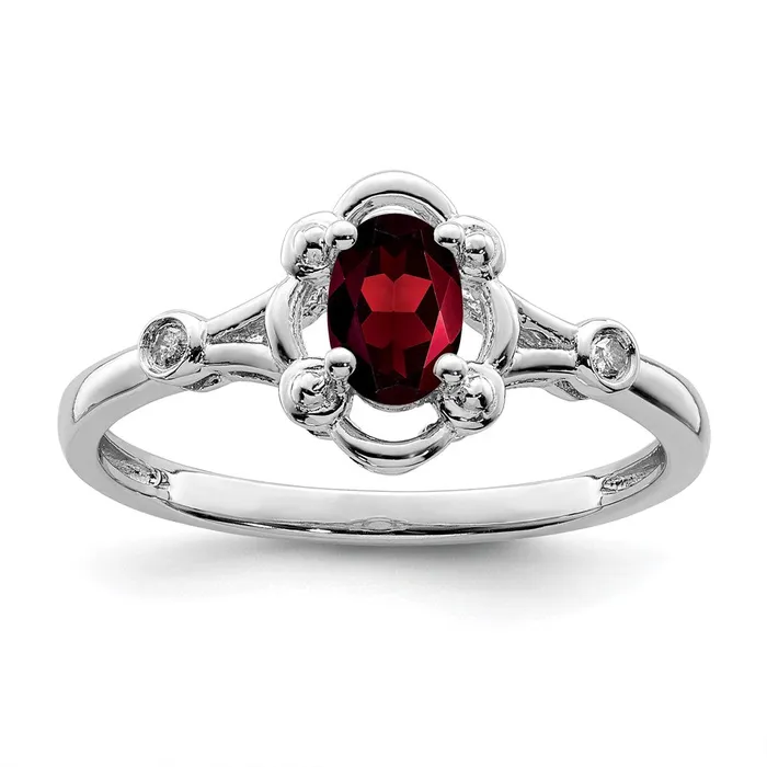 Sterling Silver Rhodiumplated Garnet u0026 Diamond Ring Goldia Rings