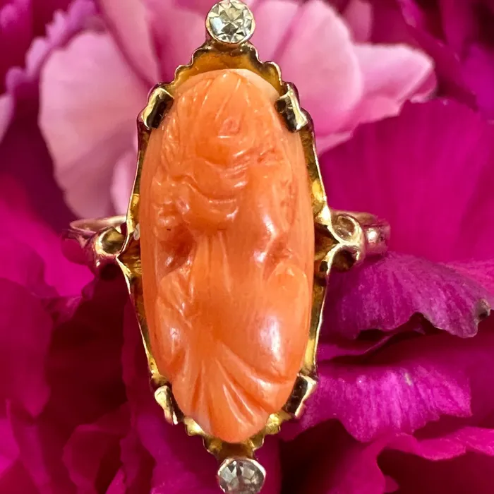10 Karat Yellow Gold Coral Cameo Ring 20002599 ONeills Estate Jewelry Rings 10 Karat Yellow Gold Coral Cameo Ring 20002599 ONeills Estate Jewelry Rings