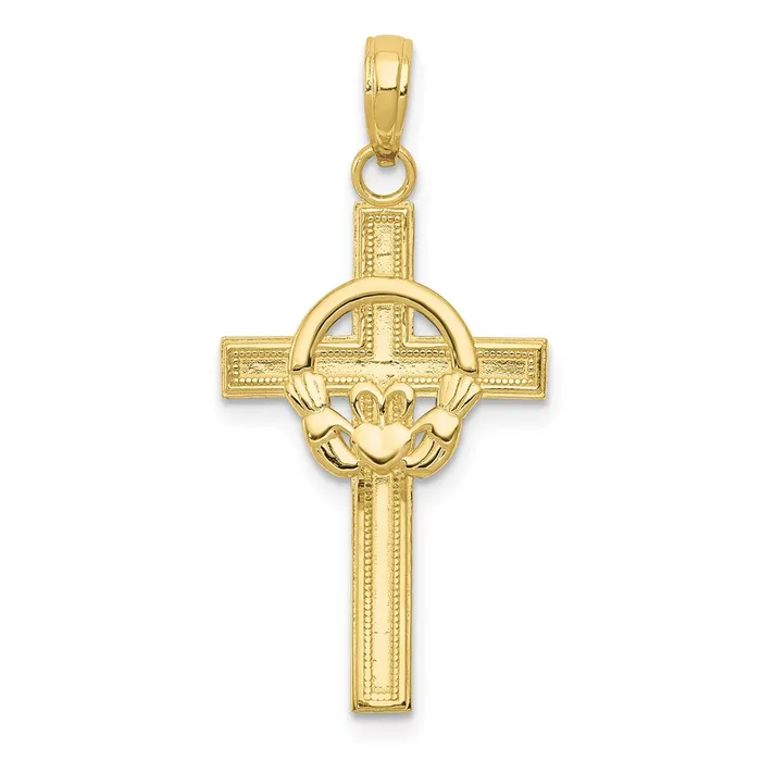 10K Polished Claddagh Cross Pendant TreasureFineJewelers Necklaces