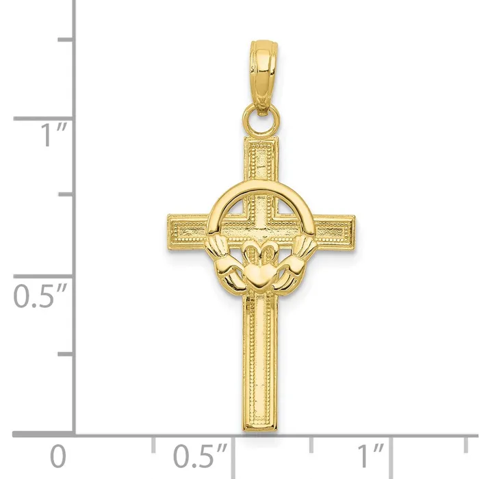 10K Polished Claddagh Cross Pendant TreasureFineJewelers Necklaces
