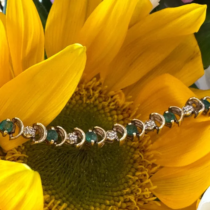 14 Karat Yellow Gold Emerald Diamond Bracelet 24000410 ONeills Estate Jewelry Bracelets 14 Karat Yellow Gold Emerald Diamond Bracelet 24000410 ONeills Estate Jewelry Bracelets