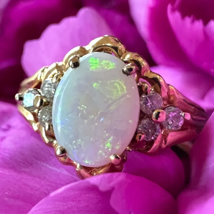 14 Karat Yellow Gold Opal Diamond Ring 20002613 ONeills Estate Jewelry Rings 14 Karat Yellow Gold Opal Diamond Ring 20002613 ONeills Estate Jewelry Rings