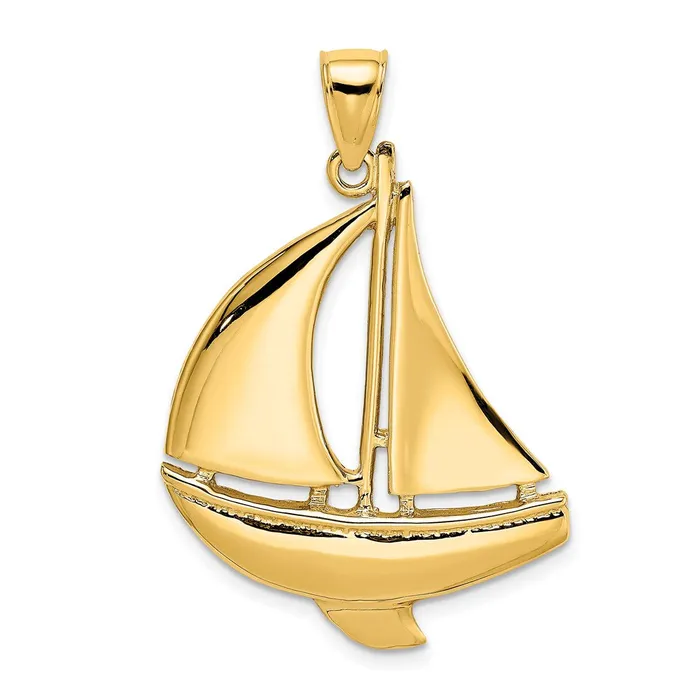 14K 2D Polished Sailboat Charm TreasureFineJewelers Charm Necklaces