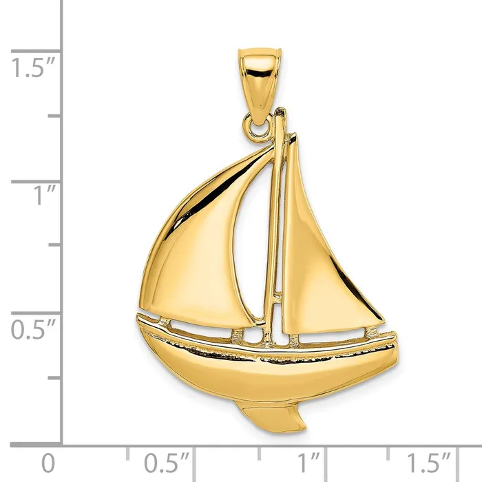 14K 2D Polished Sailboat Charm TreasureFineJewelers Charm Necklaces