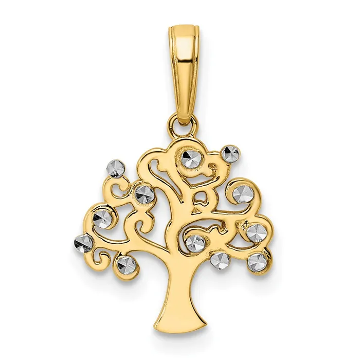14k and White Rhodium Diamondcut Tree of Life Pendant TreasureFineJewelers Necklaces 14k and White Rhodium Diamondcut Tree of Life Pendant TreasureFineJewelers Necklaces