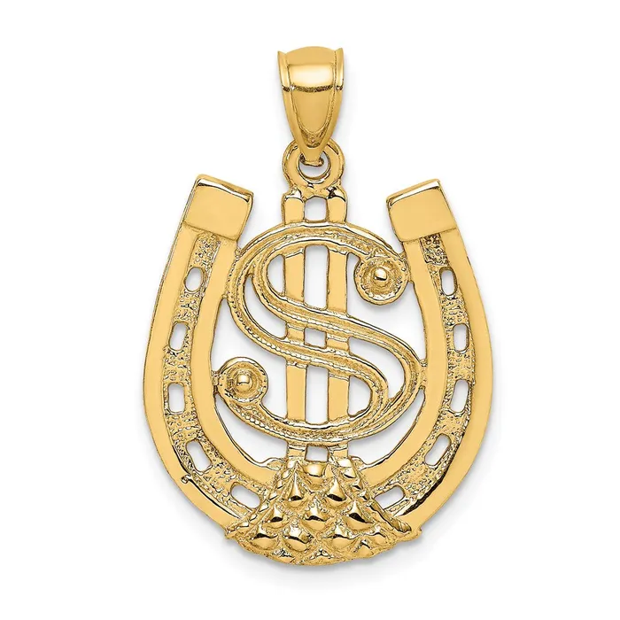14K Dollar Sign In Horseshoe Charm TreasureFineJewelers Charm Necklaces