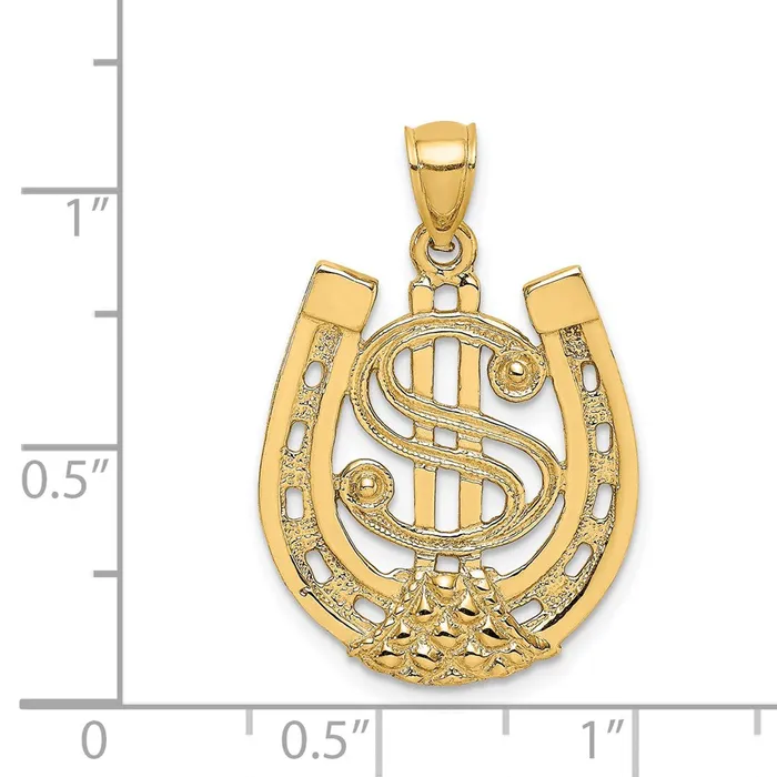 14K Dollar Sign In Horseshoe Charm TreasureFineJewelers Charm Necklaces