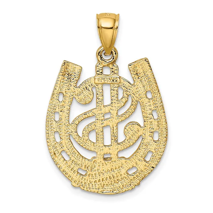14K Dollar Sign In Horseshoe Charm TreasureFineJewelers Charm Necklaces