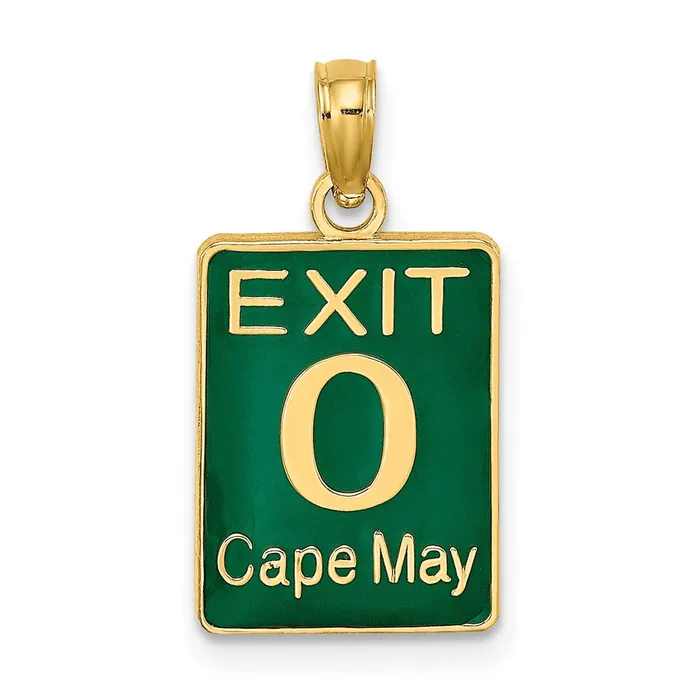 14K EXIT 0 CAPE MAY with Green Enamel Charm TreasureFineJewelers Charm Necklaces 14K EXIT 0 CAPE MAY with Green Enamel Charm TreasureFineJewelers Charm Necklaces