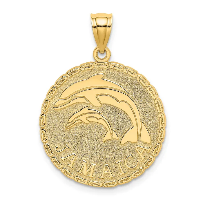 14K JAMAICA and Dolphins Disk Charm TreasureFineJewelers Charm Necklaces 14K JAMAICA and Dolphins Disk Charm TreasureFineJewelers Charm Necklaces