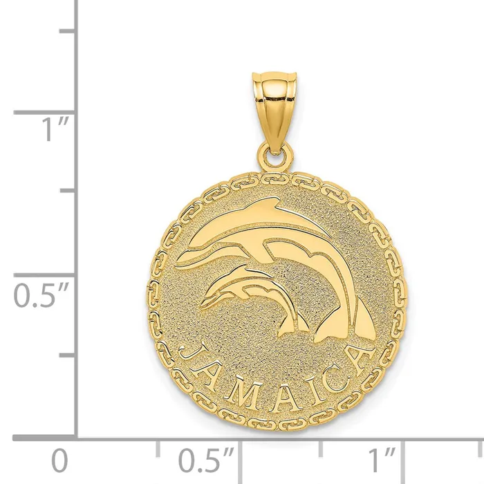 14K JAMAICA and Dolphins Disk Charm TreasureFineJewelers Charm Necklaces