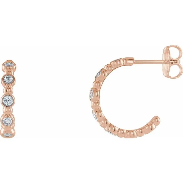 14K Rose 38 CTW Diamond Beaded Hoop Earrings TreasureFineJewelers Earrings 14K Rose 38 CTW Diamond Beaded Hoop Earrings TreasureFineJewelers Earrings