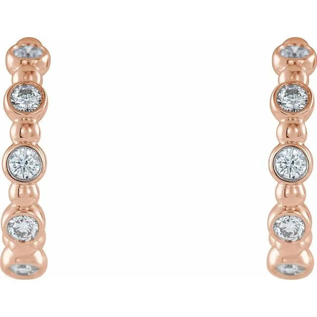 14K Rose 38 CTW Diamond Beaded Hoop Earrings TreasureFineJewelers Earrings