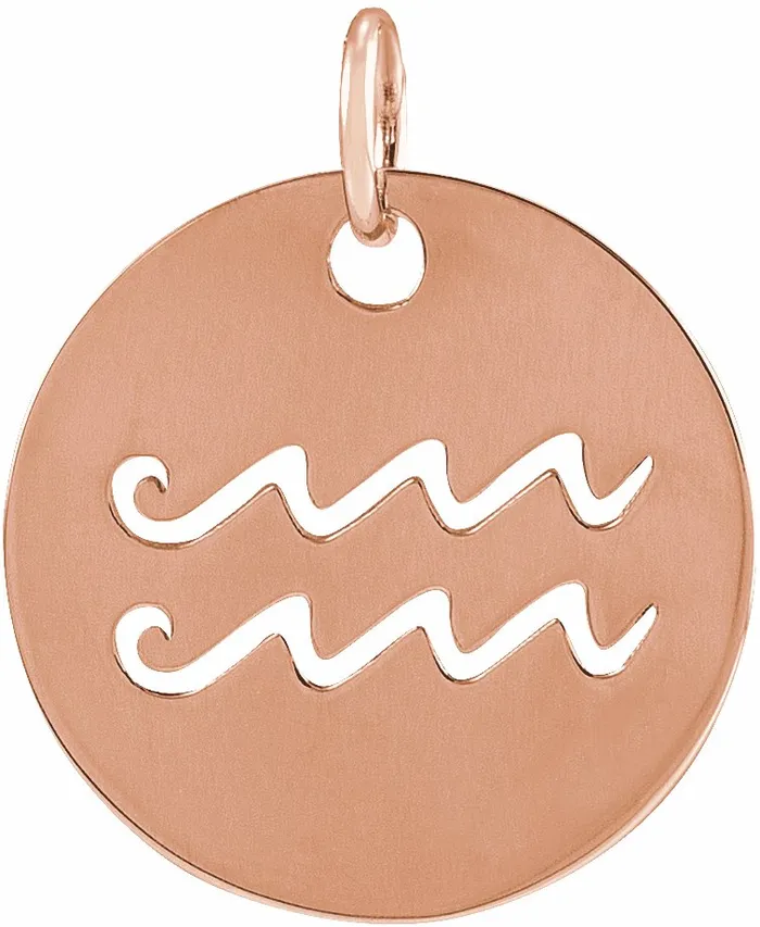 14K Rose Gold 165 mm Aquarius Zodiac Disc Pendant TreasureFineJewelers Necklaces 14K Rose Gold 165 mm Aquarius Zodiac Disc Pendant TreasureFineJewelers Necklaces