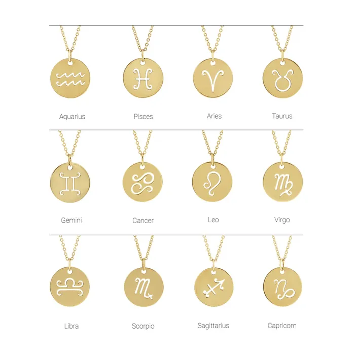 14K Rose Gold 165 mm Aquarius Zodiac Disc Pendant TreasureFineJewelers Necklaces