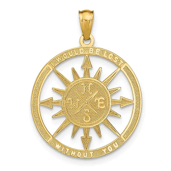 14K Satin Polished Lost Without You Compass Pendant TreasureFineJewelers Necklaces 14K Satin Polished Lost Without You Compass Pendant TreasureFineJewelers Necklaces