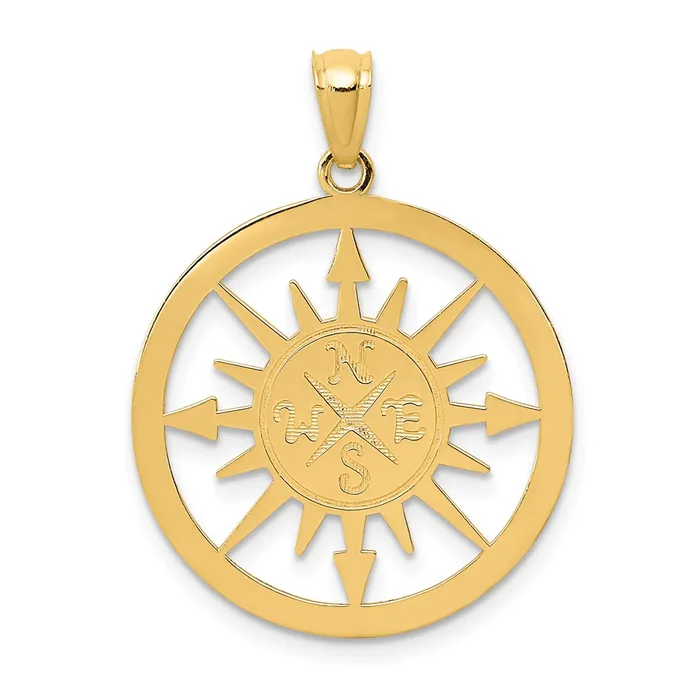 14K Satin Polished Lost Without You Compass Pendant TreasureFineJewelers Necklaces