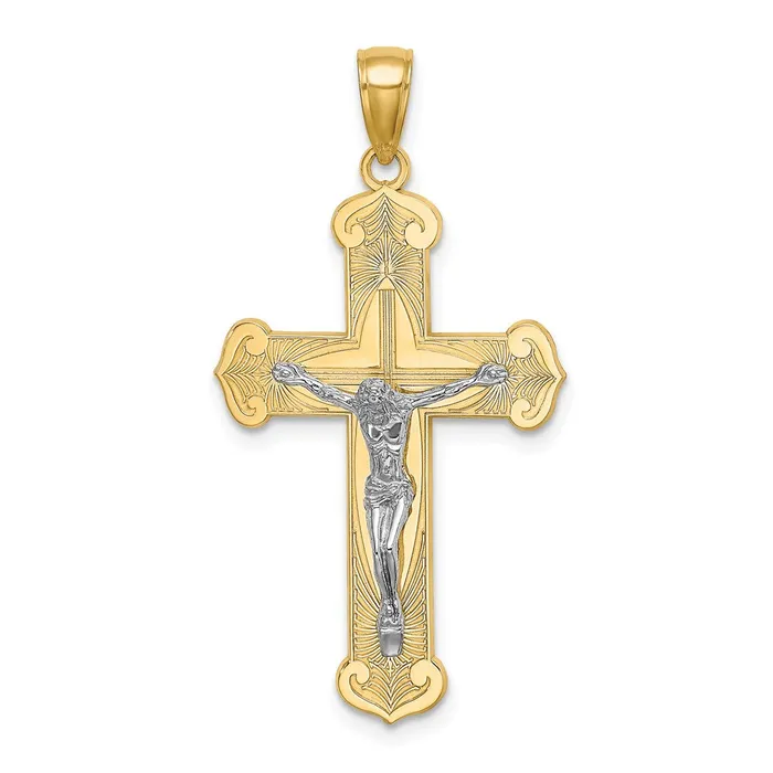 14K Twotone Engraved Crucifix Charm TreasureFineJewelers Charm Necklaces 14K Twotone Engraved Crucifix Charm TreasureFineJewelers Charm Necklaces