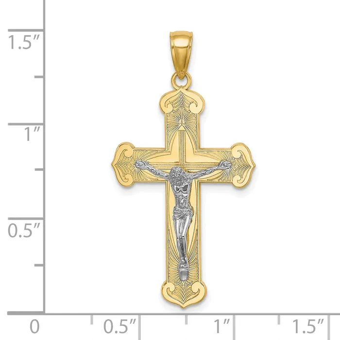 14K Twotone Engraved Crucifix Charm TreasureFineJewelers Charm Necklaces