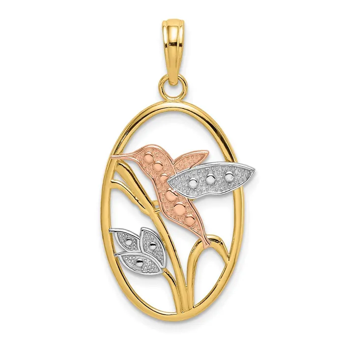 14k Twotone with White Rhodium Hummingbird and Flowers In Oval Frame Charm TreasureFineJewelers Rings 14k Twotone with White Rhodium Hummingbird and Flowers In Oval Frame Charm TreasureFineJewelers Rings