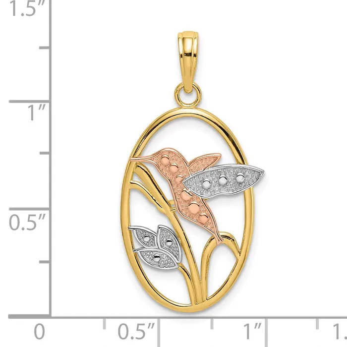 14k Twotone with White Rhodium Hummingbird and Flowers In Oval Frame Charm TreasureFineJewelers Rings