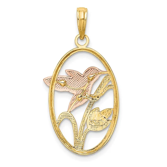 14k Twotone with White Rhodium Hummingbird and Flowers In Oval Frame Charm TreasureFineJewelers Rings