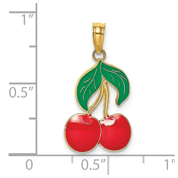 14K W Enamel Cherries With Leaf Charm TreasureFineJewelers Charm Necklaces