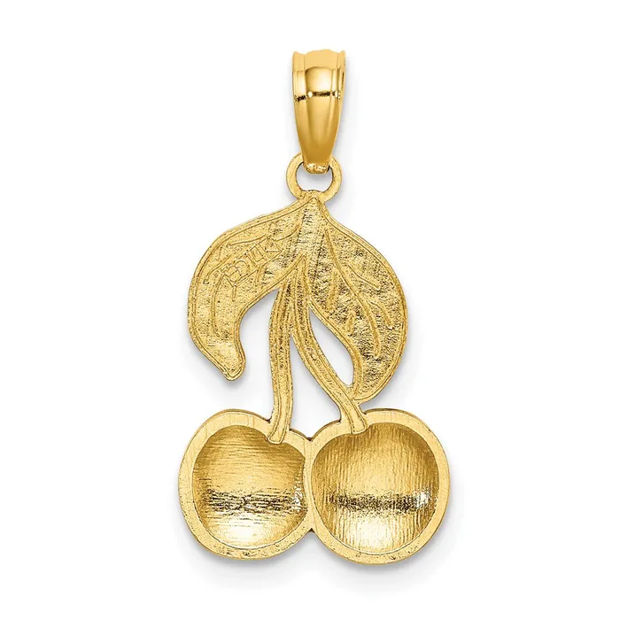 14K W Enamel Cherries With Leaf Charm TreasureFineJewelers Charm Necklaces