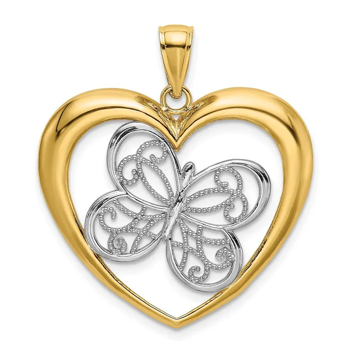 14k wRhodium Butterfly in Heart Charm TreasureFineJewelers Charm Necklaces 14k wRhodium Butterfly in Heart Charm TreasureFineJewelers Charm Necklaces