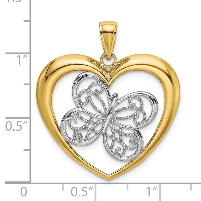 14k wRhodium Butterfly in Heart Charm TreasureFineJewelers Charm Necklaces