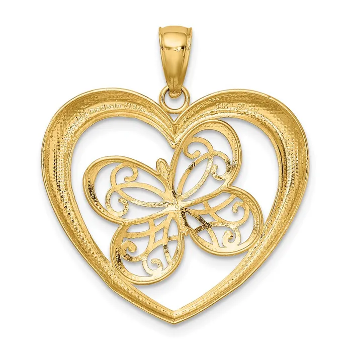 14k wRhodium Butterfly in Heart Charm TreasureFineJewelers Charm Necklaces