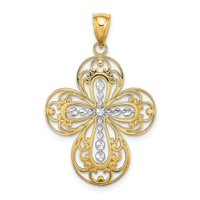 14K W Rhodium DC and Cut Out Filigree Cross Charm TreasureFineJewelers Charm Necklaces 14K W Rhodium DC and Cut Out Filigree Cross Charm TreasureFineJewelers Charm Necklaces
