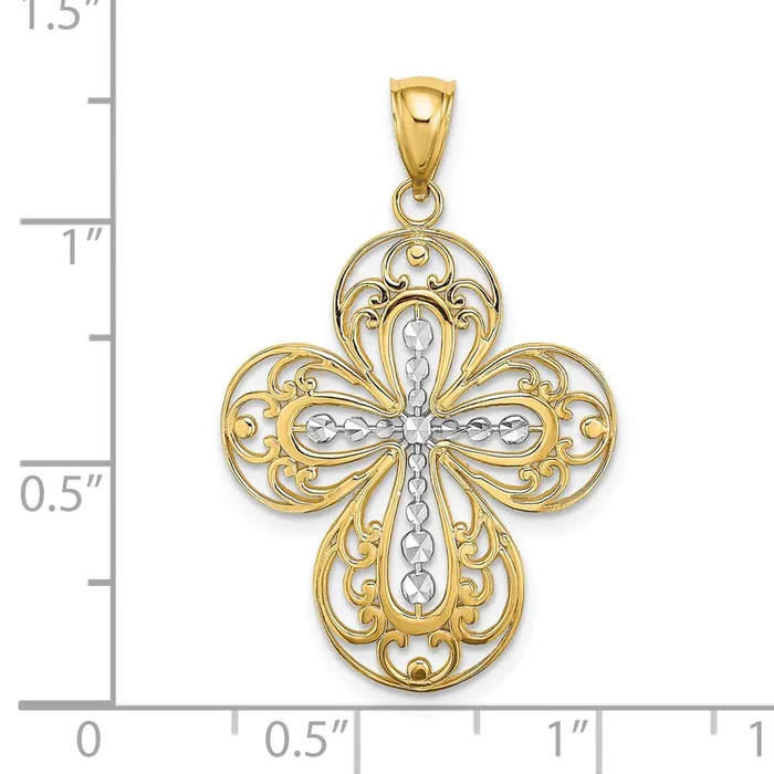 14K W Rhodium DC and Cut Out Filigree Cross Charm TreasureFineJewelers Charm Necklaces