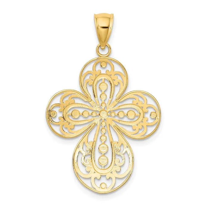 14K W Rhodium DC and Cut Out Filigree Cross Charm TreasureFineJewelers Charm Necklaces