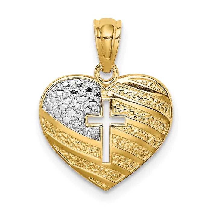 14K wRhodium US Flag With Cross Heart Pendant TreasureFineJewelers Necklaces 14K wRhodium US Flag With Cross Heart Pendant TreasureFineJewelers Necklaces