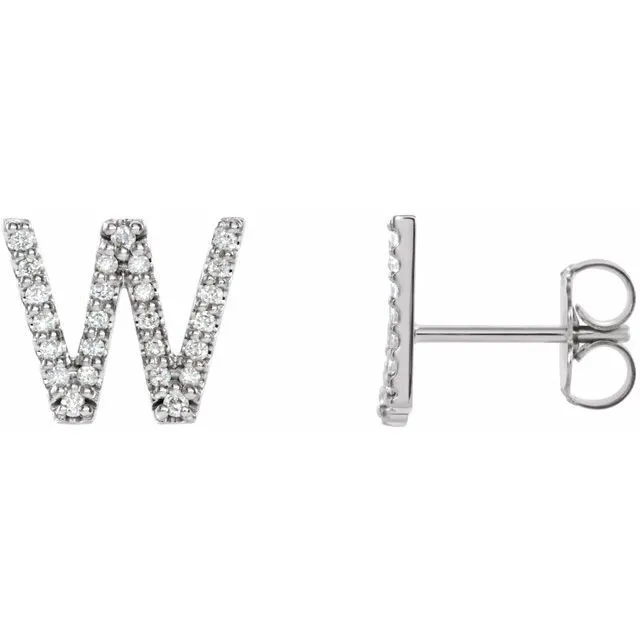 14K White 07 CTW Diamond Single Initial W Earring TreasureFineJewelers Earrings 14K White 07 CTW Diamond Single Initial W Earring TreasureFineJewelers Earrings