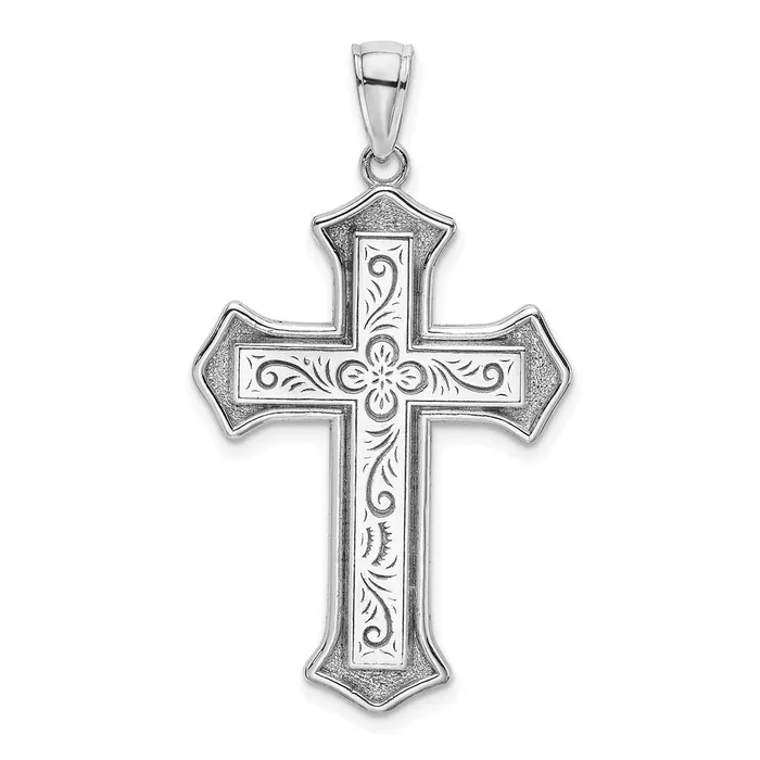 14K White Gold 2D Filigree Center Block Cross Charm TreasureFineJewelers Charm Necklaces 14K White Gold 2D Filigree Center Block Cross Charm TreasureFineJewelers Charm Necklaces