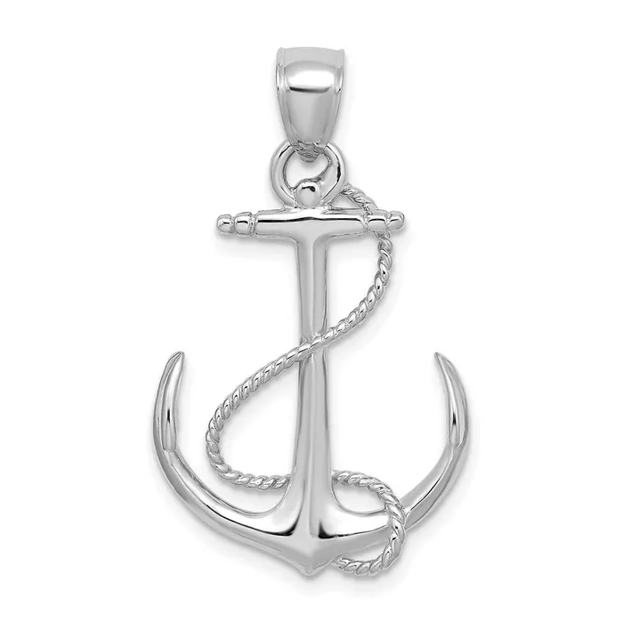 14K White Gold 3D Polished and Textured Anchor wRope Charm TreasureFineJewelers Charm Necklaces 14K White Gold 3D Polished and Textured Anchor wRope Charm TreasureFineJewelers Charm Necklaces