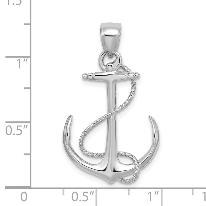 14K White Gold 3D Polished and Textured Anchor wRope Charm TreasureFineJewelers Charm Necklaces