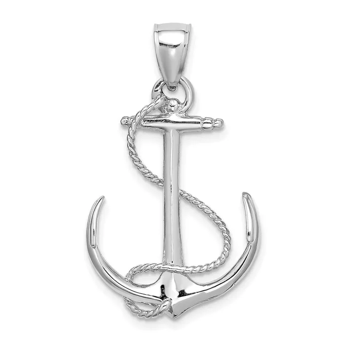 14K White Gold 3D Polished and Textured Anchor wRope Charm TreasureFineJewelers Charm Necklaces