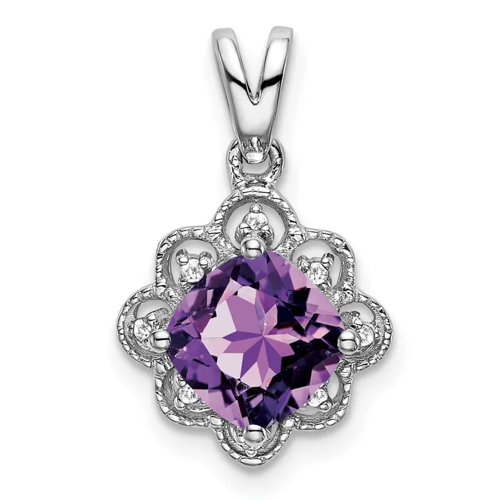 14k White Gold Amethyst and Diamond Scalloped Pendant TreasureFineJewelers Necklaces 14k White Gold Amethyst and Diamond Scalloped Pendant TreasureFineJewelers Necklaces