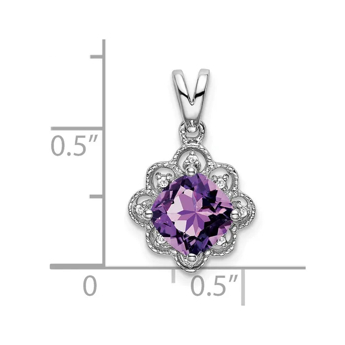 14k White Gold Amethyst and Diamond Scalloped Pendant TreasureFineJewelers Necklaces